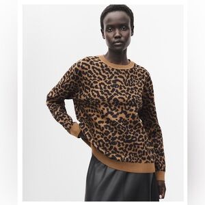 Mango Knitted Leopard Print Crew Neck Sweater Size 6 Medium 🖤🧡